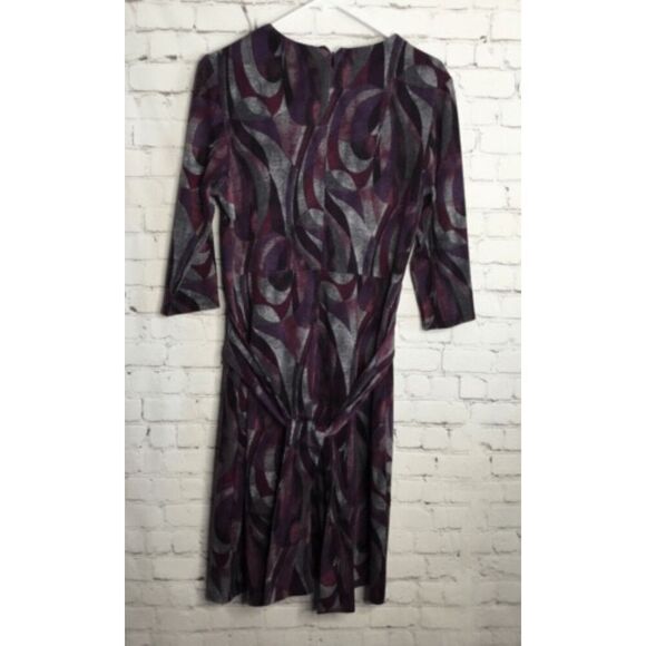 VTG NorthStyle Womens Purple Geo.Print Stretch Zip Tie Waist Midi Sheath Dress S - Picture 8 of 12